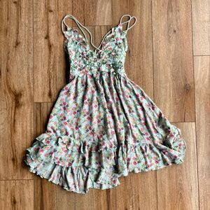 FREE PEOPLE Adella Lace Babydoll Floral Boho Mini Dress Size Small